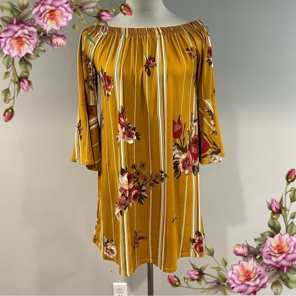Amelia James Floral Off-Shoulder loose fit mini Dress size small